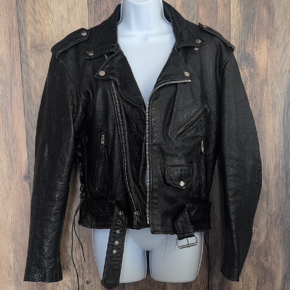 Unik Leather Apparel Cropped Biker Moto Punked Black Thinsulate Jacket 36